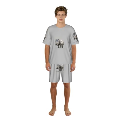 Pyjama court homme doux et extensible à imprimé rhinocéros moderne