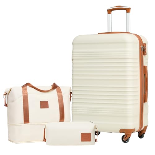 COOLIFE Set de 3 Valises de Voyage Rigide avec Sac de Voyage Extensible pour Sport et Trousse de Toilette, Set Valise Sets de Bagages Serrure en Famille TSA et...
