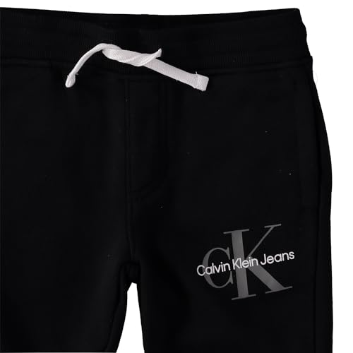 Calvin Klein Boys' Pull-On Fleece Jogger Sweatpants, Drawstring Closure, Black with Silver, 52