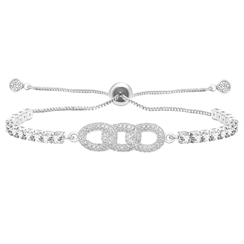 Image of Zircobic Three Interlocking Circles CZ Bracelet - Team Support Family Friendship Cubic Zirconia Tennis Bracelet in Platinum Plated - Ideal Gift for Best Friends, Moms, Daughters - YA4917
