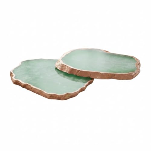 Image of Pack of 2 Agate Stone Rose Gold Plated Coaster | Tea Coaster for Dining Table | Coasters for Cups Set | Dining Table Decorative Item for Table | Vintage Handmade Coasters | Green