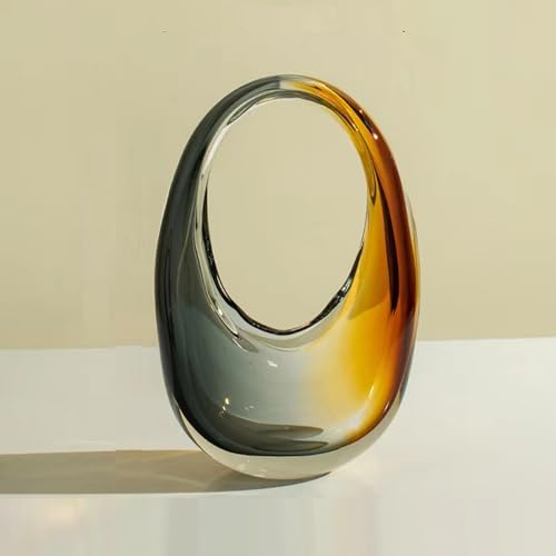 Scizorito Crystal Vase, Modern Decorative Vase, Minimalist Floral Vase, Light Luxury Style for Home Decor, Centerpiece, Office, Pampas Grass, Dried Flowers, Flowers and Buds (S-Caramel)