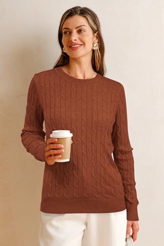Image of Arach&Cloz Women's Wool Blend Classic Crew Neck Casual Fall Sweaters