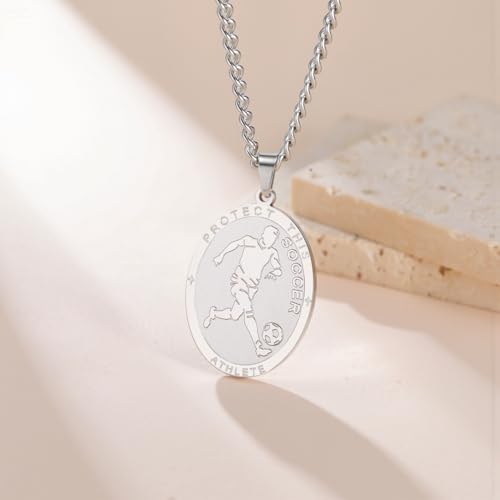 Dreamtimes St. Sebastian Medal Necklace for Men Women Stainless Steel Religious Saint Patron of Athletes Catholic Necklace Gift for Him Her (Soccer-S) by Dreamtimes - Used condition - Image 4