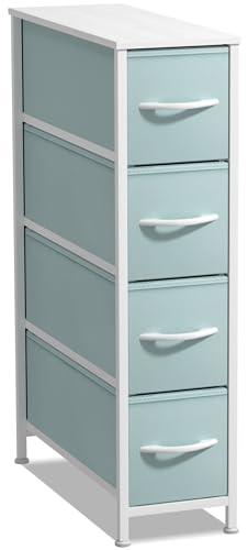 Sorbus Kids Narrow Dresser with 4 Drawers - Vertical Slim Storage Chest of Drawers with Steel Frame Wood Top & Easy Pull Fabric Bins for Small Spaces Closets Bedroom Bathroom & Laundry