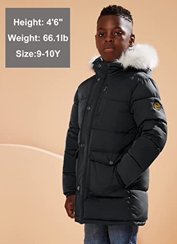 Maoo Garden Boys Puffer Winter Coats Kids Fake-Down Heavyweight Jacket Waterproof Fur Hooded Parka Black 9-10Y #TOP1