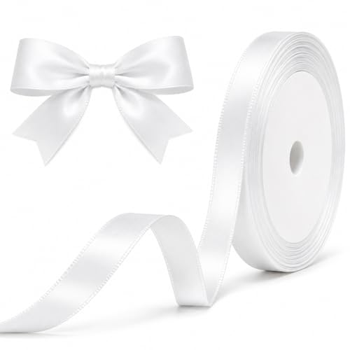 XEANCO 10mm White Satin Ribbon Polyester Ribbon Enhance Your Crafts & Celebrations Best for Gift Wrapping Decorations Wedding Car Ribbon Ribbons for Crafting & Bows