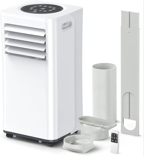 Portable Air Conditioner, 7000 BTU, 4-in-1 Dehumidifier with Cooling Fan, Digital Display, Remote Control, Auto Swing, Window Kit, 24h Timer for 216sq.ft Room, Energy Class A+++