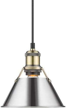 Golden Lighting 3306-S AB-CH Orwell Mini Pendant, Transitional, Aged Brass with Chrome Shade
