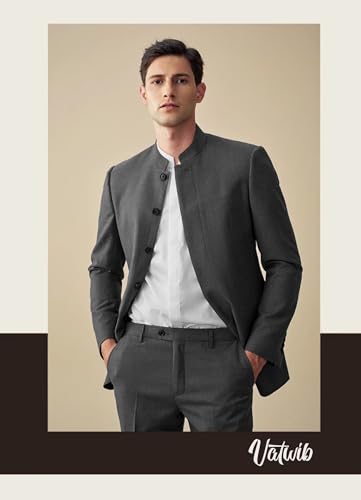 Mens Formal Stand-up Collar Suit Slim Fit 2 Piece Grooms Wedding Tuxedo Suit2