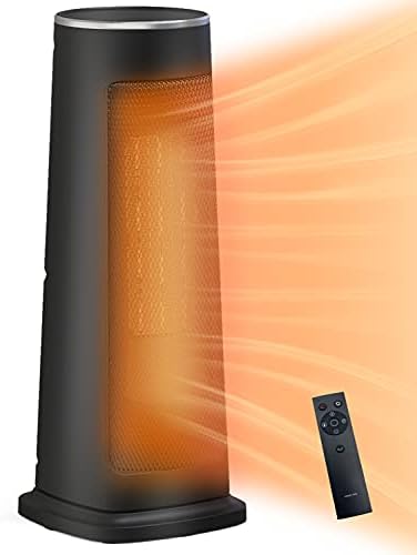 AMILIRE Electric Space Heater Fan,1500W Indoor Fast Heating Tabletop Programmable Thermostat, Remote & LED Display Control, Wide Oscillation, Over-heating & Tip-over Protection, Adjustable 12H Timer (Black)