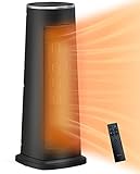AMILIRE Electric Space Heater Fan,1500W Indoor Fast Heating Tabletop Programmable Thermostat, Remote & LED Display Control, Wide Oscillation, Over-heating & Tip-over Protection, Adjustable 12H Timer (Black)