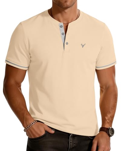 Image of KUYIGO Men's Henley Shirt Homewear Casual T-Shirt Shirt M Apricot