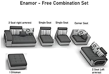 OXTEM ; The Furniture World U-Shape Sectional Sofa for Living Room, 10-Seater | Fabric Sofa Set, Seating Capacity 14 Persons with Tea Table & 4 Puffy | Pre-Assembled