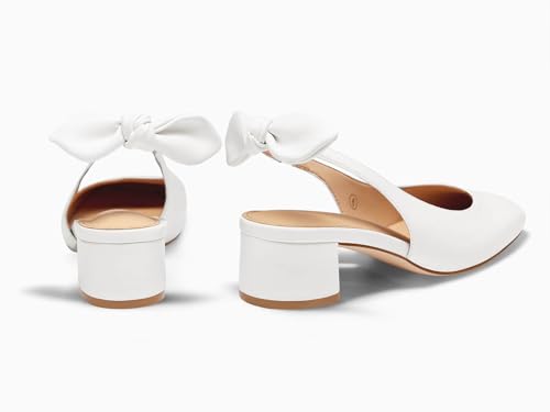 Image of Coutgo Womens Chunky Low Heels Bow Slingback Pumps Closed Square Toe Wedding Party Dress Shoes