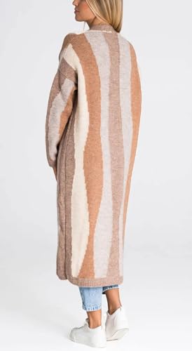 Image of chouyatou Women's Fall Open Front Color Block Long Cardigan Sweater Coat Casual Vertical Striped Coatigan