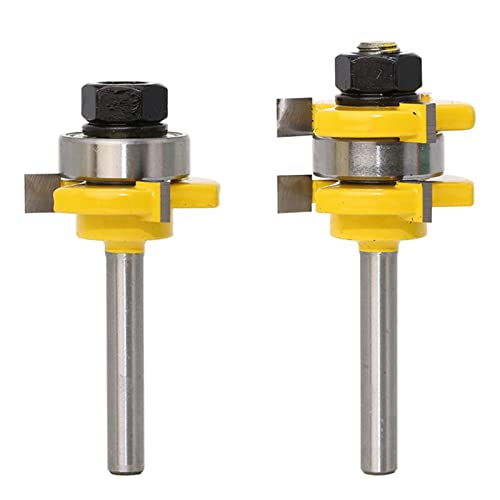 Fraise Defonceuse Appariée Et Fraise À Bois Rainure Et Languette 3 Dents En Forme De T Fraise À Bois Jeu De 2 Bits Outil De Travail Du Cutter En Bois De Coupe,1/4 Shank 1/4 Cutting Depth