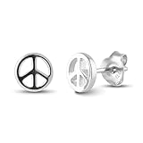 Sterling Silver Peace Sign Stud Earrings 0.23 Inch Womens 925 Silver Peace Cartilage Studs