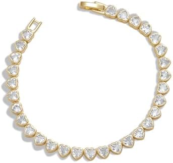 Pearich 14k Gold Filled Tennis Bracelet, 4mm 5mm Classic Heart Te...