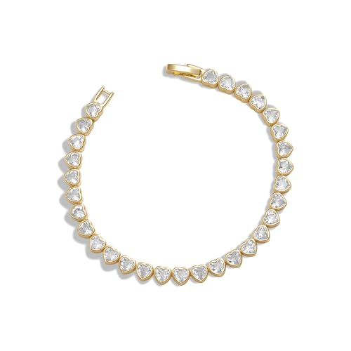 14K Gold Filled Heart Tennis Bracelet