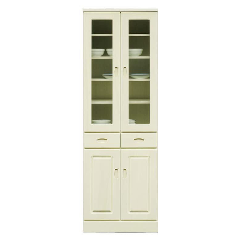 食器棚 ホワイト/ブラウン ガラス扉付き