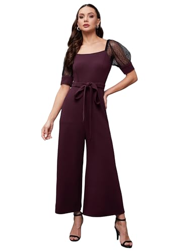 Women's Solid Square Neck Half Sleeve Relaxed Fit Jumpsuit with Pockets (Plus Size Available)
