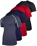 4 Pack: Mens Big and Tall Short Sleeve Shirts Compression Base Layer Thermal Undershirt Slimming Black Active Athletic T-Shirt Dry Fit Workout Sports Rashguard Gym Running King Size Top- Set 4, 3XLT