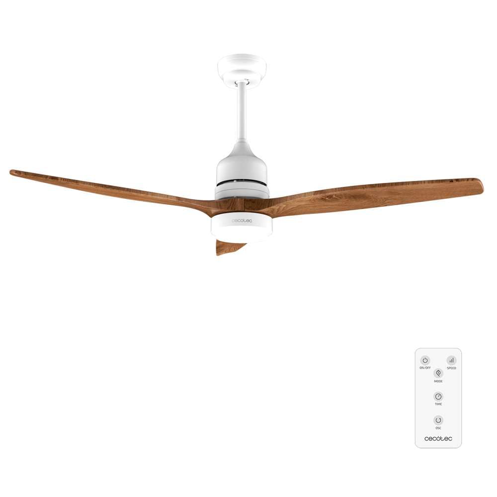 Cecotec - Ventilatori da Soffitto EnergySilence Aero 5275 White&BlackWood - 40 W, Diametro 132 cm, Lampada a LED, Telecomando, Timer 8 Ore, 6 Velocità, Estate/Inverno, Altezza Regolabile