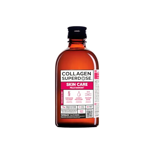 COLLAGEN SUPERDOSE BY GOLD COLLAGEN Skin Care - Collagene Integratore Antiage (75g in Formula) e Vitamina C, Integratore al Collagene Marino con Acido Ialuronico, Biotina, Zinco Capelli e Unghie 300ml