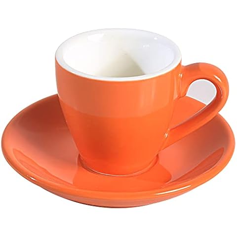 ionEgg Taza de porcelana para espresso con platillo, taza de chupito de espresso, taza Demitasse, 80 ml, naranja Cover
