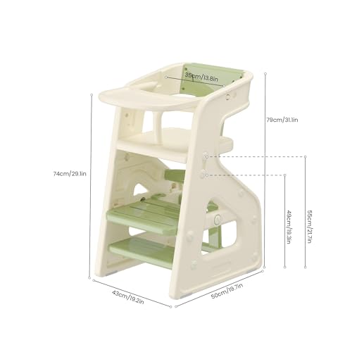 Image of 3-in-1 High Chair for Babies Kids Convertible HighChair Toddlers Adjustable Height Kitchen Step Stool for Sink Kids Chair Removable Tray Ideal for Dining Kitchen and Bathroom Use, Green