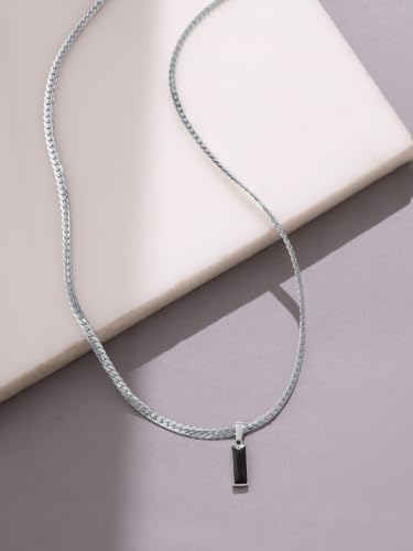 Image of Urban Tag Collection | Stainless Steel Pendant Chain Necklace For Men And Boys | Silver and Black Colour | Anniversary Birthday Gifts