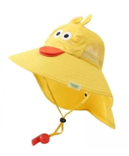 Chapéu de Praia Infantil com Proteção UV e Apito, Desenho Animado, Amarelo