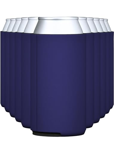 TahoeBay Slim Can Cooler Sleeves (12-Pack) Skinny Tall Cans 12 Oz Bulk Thin Seltzer Fit Sublimation Blanks for Vinyl Plain Blank Foam Beer Bottles Black White Assorted Solid Set (Navy)