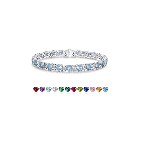 ETERMBOL March Birthstone Tennis Bracelets for Women 925 Sterling Silver Heart Shaped Aquamarine Celtic Trinity Knot 7 Inch Charm Trendy Hypoallergenic Anniversary Birthday Gifts