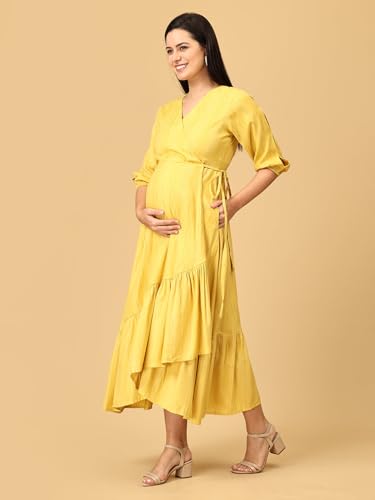 Image of The Mom Store Maternity and Nursing Wrap Dress for New Mom | Pre and Post Pregnancy Wear for Womens | Trendy Stylish Printed Friendly Dresses for Women | Comfortable