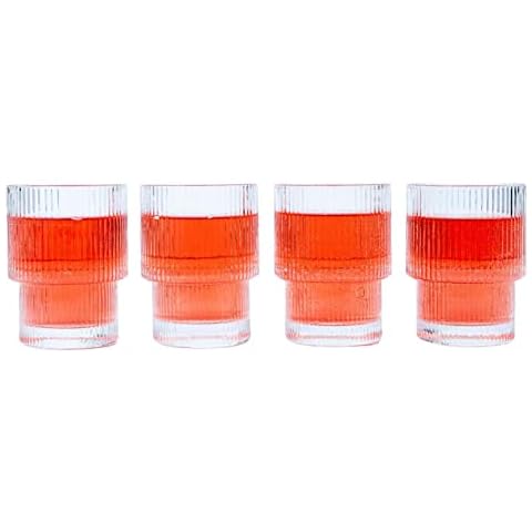 Greenline Goods Ribbed Ripple Art Deco Glassware Set of 4-6.5 oz Origami Style Stackable Fluted Glasses - Unique Vintage Kitchen Cups For Weddings, Cocktails Or Modern Bar Retro Drinking Cover