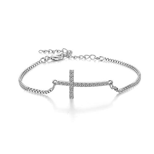CERSLIMO Silver Bracelet for Women, White Gold Plated Cubic Zirconia Paved Infinity Heart Round Circle Bracelets | Birthday Gift for Girls Ladies Mom Sister Best Friends Girlfriend Adjustable Bracelet