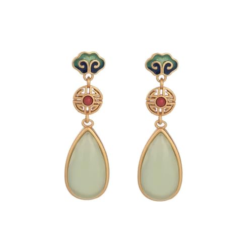 Boucles d'oreilles émail peint et pendentif jade émeraude cadeau idéal