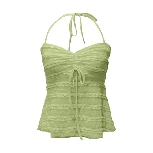 Generisch Camiseta sin mangas para mujer, de verano, sin espalda, con lazo, un chaleco de fiesta moderno e informal con camiseta de tirantes para mujer, verde, S