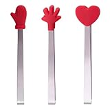 SUPVOX 3 Stück Kleiner Zangen aus Lebensmittelechtem Silikon und Edelstahl Küchenclips in Rot Hitzebeständig Vielseitig für Zucker Eiswürfel und Snacks