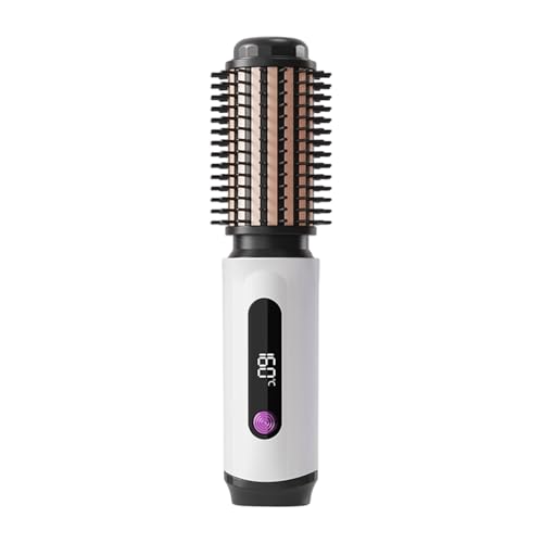Cepillo rizador calentado - Peine rizador iónico de ABS y nailon con 3 temperaturas | Peinador de cabello inalámbrico de 2600 mAh para peluquería, menos encrespamiento, aumento de brillo y viajes
