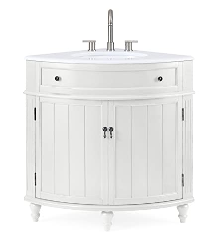Tennant Brand 24 inch Triadsville Small Corner Bathroom Vanity with Sink and White Quartz top...