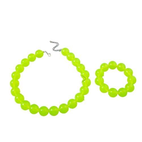 Colorful Acrylic Round Beaded Choker Necklace Handmade Adjustable Resin Chunky Candy Color Beads Necklace Bohemia Geometric Statement for Women Costume Party Summer Vacation Jewelry Gifts (Green set)