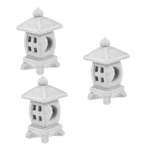 Kisangel 3pcs Natural Stone Pagoda Garden Statue Lantern Small Japanese Fish Tank Decor