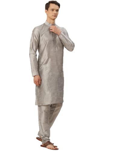 Image of SOJANYA (Since 1958, Men's Silk Blend Grey Kurta Pyjama & Silk Blend Jacket Combo