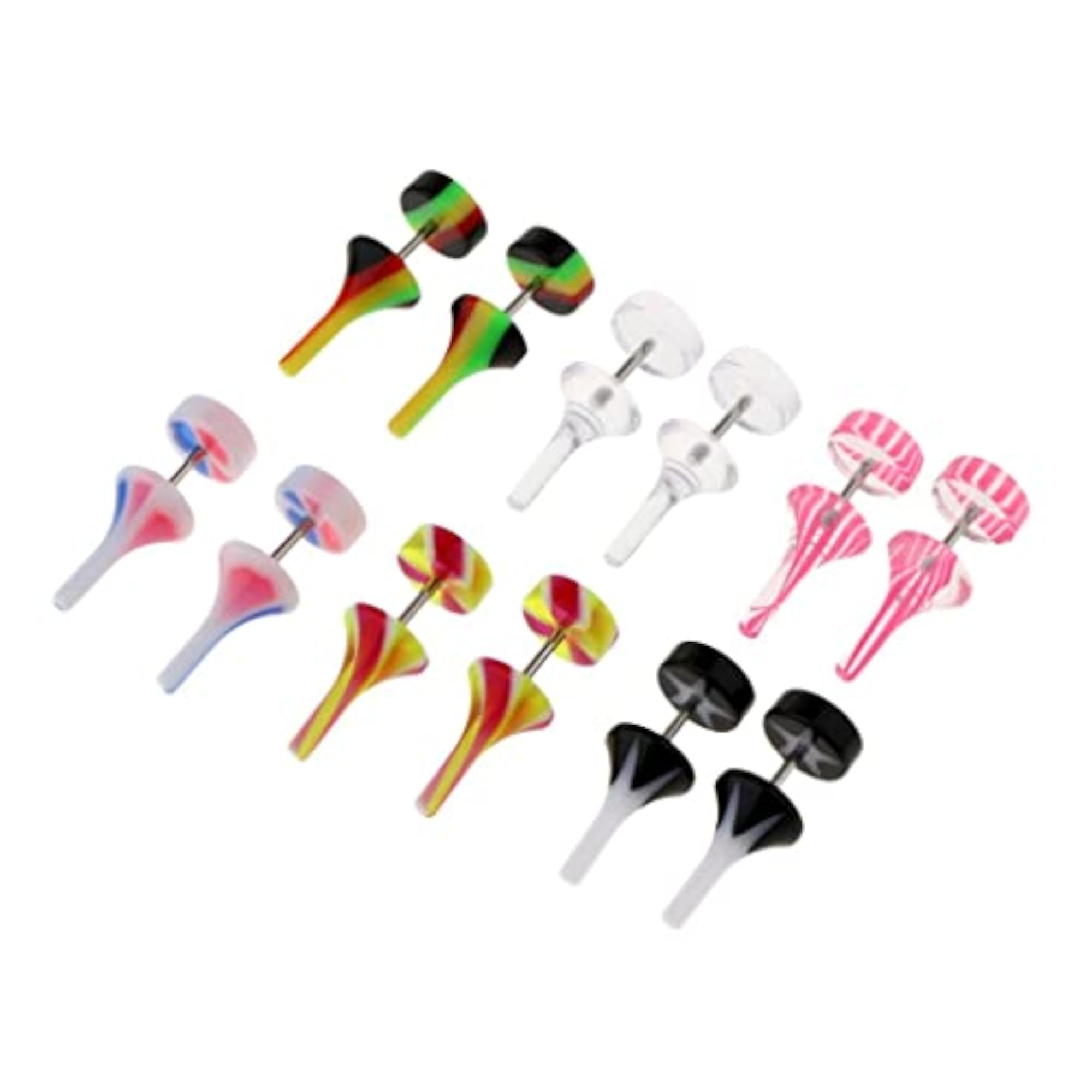 6 Pairs Acrylic Stainless Steel Fake Plugs Ear Earrings