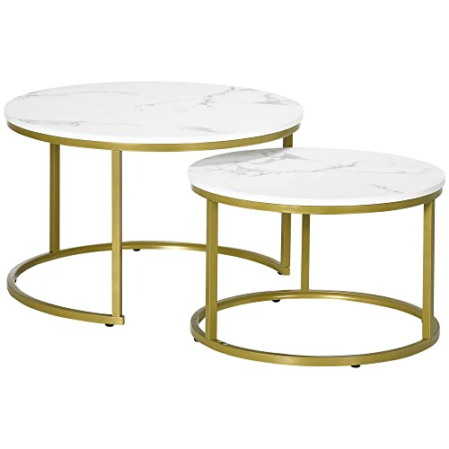 Lot De 2 Tables Gigognes Carrées HOMCOM - Acier Et Bois Gris Pour Salon