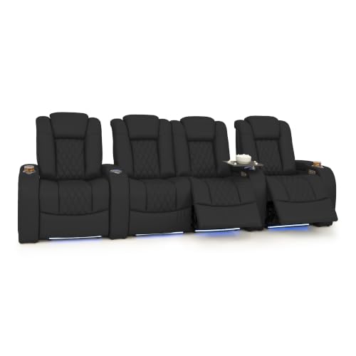 Image of Seatcraft Virtuoso LT Black Italian Leather Home Theater Seating, Zero Gravity Power Recliner, Heat and Massage, Powered Headrest and Lumbar Gaming and Home Office Chair, Row of 4 Middle Loveseat