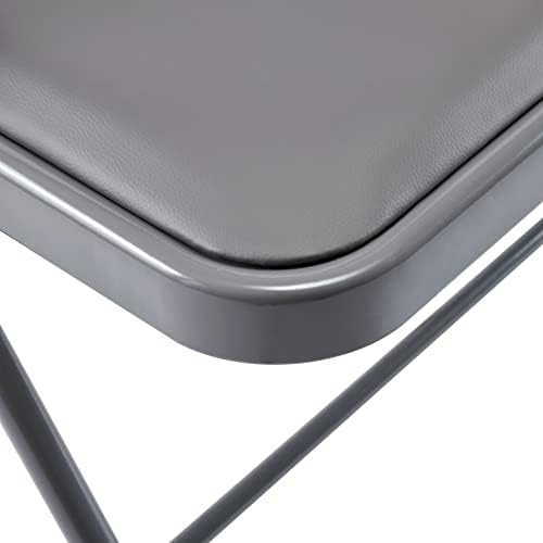 LeChamp 2pcs Folding Chairs Indoor Padded PU Foldable Chair Strong Metal Frame Durable Office Chair Comfortable Folding Dining Chairs Desk Chair Dark Grey Chair